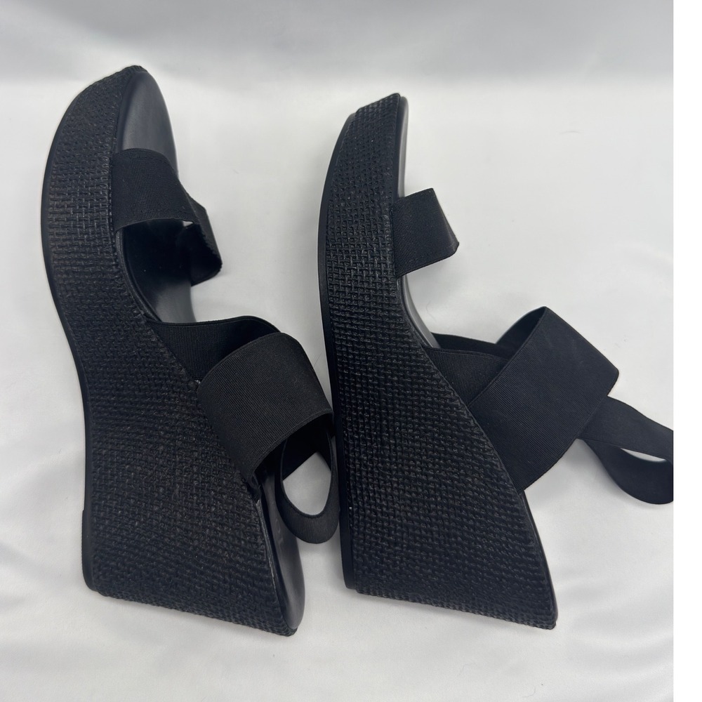 Womens Black Elastic Platform Strappy Wedge Sandals Size 9.5 Made in Italy - Picture 3 of 10